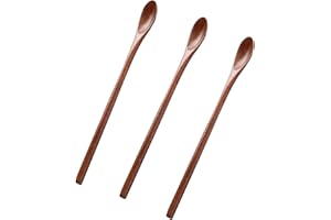 HUNDREDWEAT 3 Pezzi Cucchiaio di Legno Manico Lungo Cucchiaino da Caffè Cucchiaino da Miele Accessori da Cucina in Cucchiaio di Legno Naturale per Cucina, per Caffè, Latte, Tè, Dolci e Zuppe (Marrone Scuro)