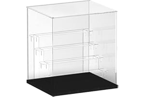 Nynelly 5-Tier Clear Acrylic Display Case Display Box Display Stand with Door,Countertop Display Case for Collectible Mini Action Figure,Dustproof Storage Organizer(Black Base,Clear Step)