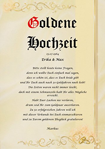 Goldene Hochzeit Urkunde persönliche Geschenk Karte zum 50. Hochzeitstag Pergament div. A4 Papier Motive - 6