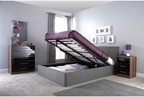 Deerchair Furniture ASCOT FABRIC OTTOMAN HOPSACK GAS LIFT STORAGE BEDSTEAD 4FT6 DOUBLE SIZE BED FRAME GREY INCLUDES TUFTED BONNELL SPRING 22CM MATTRESS WITH MEMORY FOAM