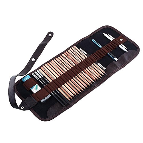 SOLEDI 18pcs Skizze Bleistifte Radiergummi Holzkohle Bleistift Papier Pen Set Papierfederzeichnung mit Tasche Zeichenset Art Set - 2