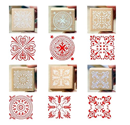 nalmatoionme Retro cuadrado de escritura a mano DIY Craft flor encaje de goma de madera sello