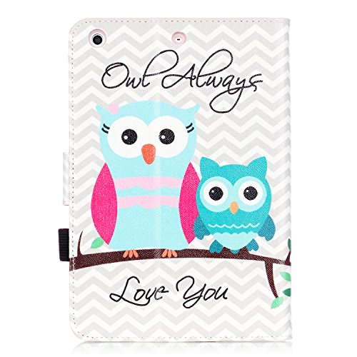iPad Mini 3 Hülle, Deenor Colorful Painting and Stylish Drawing Wallet Case Book Style PU Leder Flip Protective Stand Flip Schutzhülle Hülle für Apple iPad Mini 1/2/3 Generation. (Mother and child owl) - 3