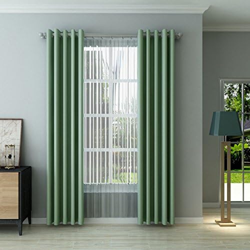 YUTIANHOME Windows Treatment Eyelet Blackout Curtains - Solid Thermal Insulated Insulated Top Chrome Ring Blackout Curtains for Bedroom / Room Darkening &amp; Energy Saving, Set of 2, Width 52 x Drop 84 inch, Green