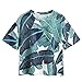 Produktbild Cloom Frauen Damen Tops O-Neck T-Shirt Kurzarm Leaf Print Crop Bluse Pullover Tops Leaf Print Kurzarm T-Shirt Damenmode Oberteile Tops Frau Sexy Elegantes T-Shirt Frauen Freizeithemden (L)
