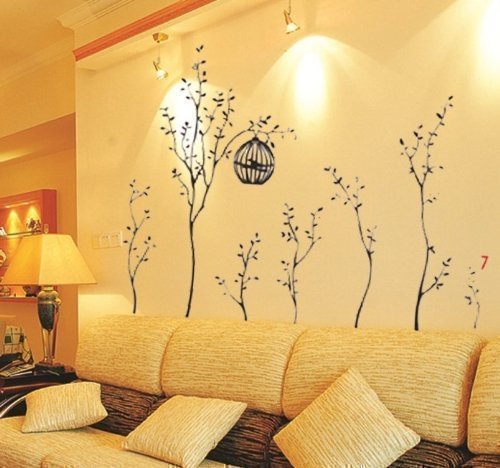 Walplus Wall Stickers Huge Birdcage Trees Removable Self-Adhesive Mural Art Decals Vinyl Home Decoration DIY Living Bedroom Décor Wallpaper Kids Room Gift, Multi-colour