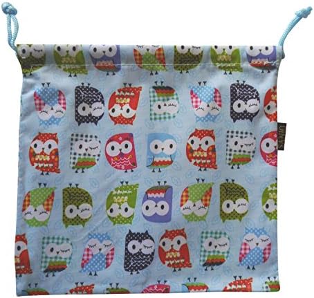 Kids Children's Small Drawstring Water Resistant Wash Bag Owl Robots Butterfly ANIMALS (OWLS - BLUE)