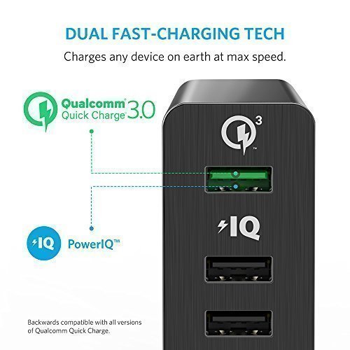 Anker PowerPort+ 6 Premium 60W 6-Port USB Ladegerät mit Quick Charge 3.0 und Power IQ für Galaxy S6 / Edge / Plus, Note 5 / 4, LG G4, HTC One M8 / M9, Nexus 6, iPhone 7 und andere Smartphone (Schwarz) - 4