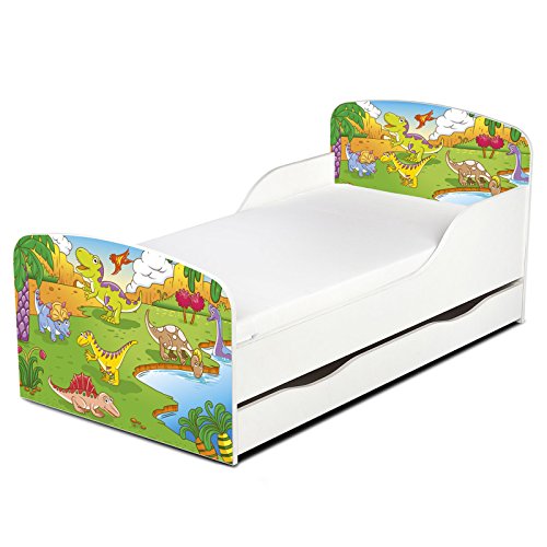 PriceRightHome Dinosaur Design MDF Toddler Bed with storage + Deluxe Mattress
