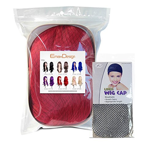 EmaxDesign 70cm qualitativ hochwertige Cosplay Perücke Für Frauen. Lang Voll, Lockig Wllig Heiz resistent. Fashion Glamourös Haarteil mit kostenlosen Perücke Kappe & Perücke Kamm (Farbig: Rot) - 4