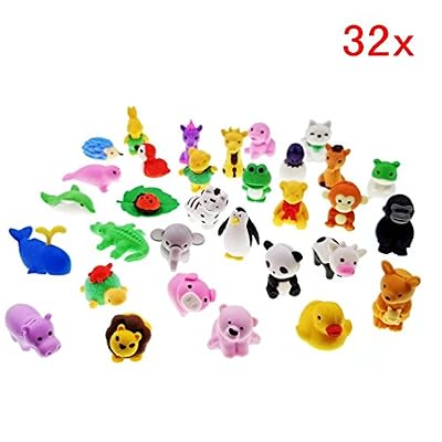 JZK 32 caoutchouc détachable jouet animal mini caoutchouc animal Ensemble de gomme à crayons pour fête des enfants favorise la fête d'anniversaire cadeau d'anniversaire de remplissage de sac cadeau