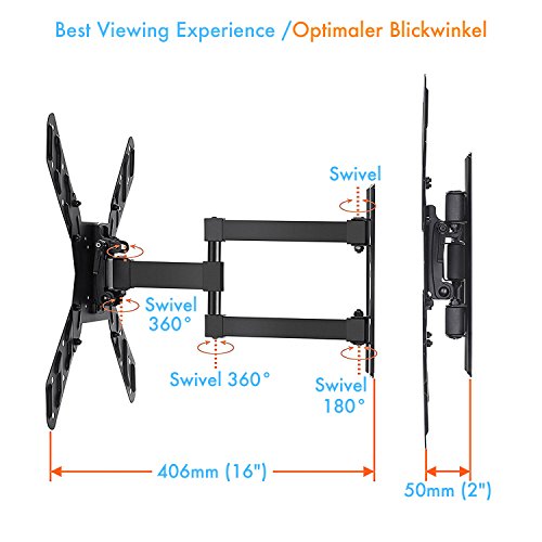 TV Wandhalterung mit voll beweglichem Gelenk-Arm, ausfahrbar und schwenkbar, für 23-55″ LED, LCD, OLED, Plasma, Flachbild TVs VESA 400 x 400mm 16″, Gratis HDMI Kabel & Wasserwaage von Perlegear - 5