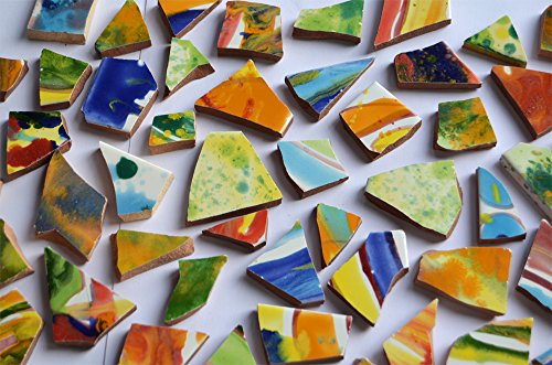 10 St. Bruchmosaik handbemalt dann gebrochen bunt-Maria,ca. 110g - 3