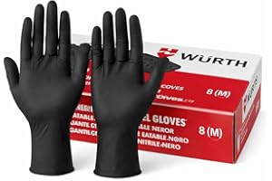 WÜRTH WURTH Guantes de Nitrito Desechables, Higienizados sin Polvo para uso Profesional, Ultra Resistentes, color Negro, Talla L, 100 Unidades