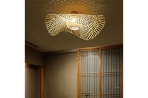 AHQX Rétro Lustres Lumière Naturelle De Bambou Et Plafonnier Rotin Vintage E27 Éclairage Plafond Tissées Main Pour Manger Chambre Salon Bar Café Pendentif Cuisine Lampe Suspendue Couloir Suspension,100cm