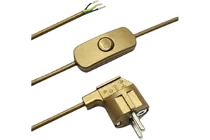 CHRISTOPH PALME LEUCHTEN Zuleitung mit Stecker und Schalter 2 Meter Gold Anschlusskabel Netzkabel Stromkabel mit Schnurzwischenschalter und Winkelstecker 3x0,75qmm 250V G Länge 2000mm