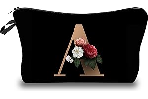 LARFRAECY A-Z - Bolsa de Maquillaje Personalizada con Inicial,Bolsa de Maquillaje Personalizada,Bolsa de Maquillaje A-Z,Neceser de Maquillaje para Mujer,Neceser con Monograma Dorado en Negro (A)
