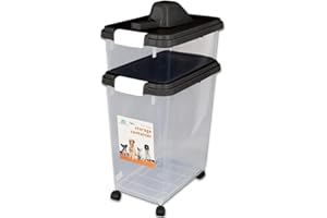 Taylor & Brown 3-Piece Airtight Pet Food Storage Container With Plastic Measuring Scoop Treats For Pet Dog Cat Animal Dry Food Dispenser With Casters (Black)