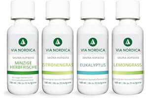 VIA NORDICA Saunaaufguss Set [AtemFrei-Komplex Formel] Saunadüfte & ätherische Öle - Tolles Saunaaufguss Probierset, Saunaöl Saunaduft Sauna-Zubehör Wellness Aufguss Duftöl - Set Frisch