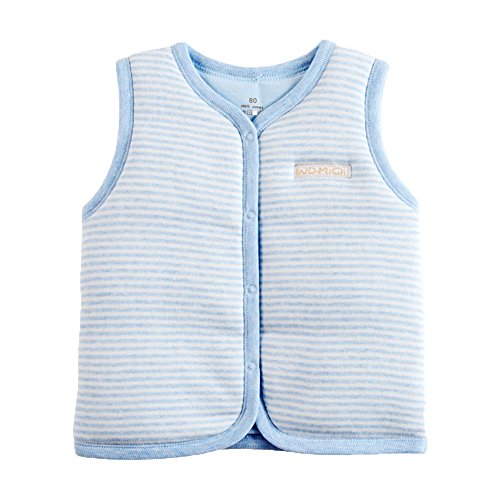 Monvecle Baby Organic Cotton Warm Vests Unisex Infant to Toddler Light Padded Waistcoat Blue Stripe 2T-3T