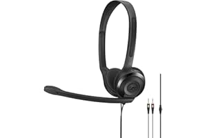 EPOS PC 3 Chat - trwały zestaw słuchawkowy nauszny PC, słuchawki z kablem, mikrofon z redukcją szumów, łatwy do połączenia, dźwięk stereo, do połączeń online, lekcji, 2 gniazda 3,5 mm, kolor czarny