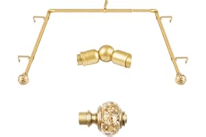 USFOOK 3/4 Inch Gold Bay Window Curtain Rods, Telescoping Curtain Rods for Bay Windows 36-72 Inch(Center Rod), 20-36 Inch(Side Rods) with Translucent Finials