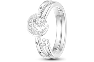 NARMO 925 anillos de plata de ley para mujeres anillo de la estrella de la luna anillo de ojo malvado anillo de Zirconia cúbde color anillos de declaración apilables para mujeres tamaño 12-19.5