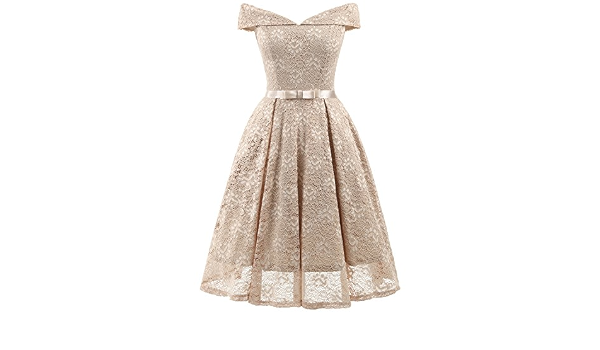 Vestiti Donna Estivi Eleganti Corto Abito da Sera Vintage A-Line Swing Anni  50 Vestito da Cerimonia Puro Colore Spalla di Parola Pizzo Rockabilly Abiti  con Volant Orlare Coctel Moda Ragazza : Amazon.it:
