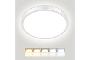 ‎PEASUR Peasur Deckenlampe LED Deckenleuchte Flach,5Farben-3000/3500/4000/5000/6500K,IP54 Wasserfest Badezimmer Lampe Decke,15W Modern Rund Lampe für bad flur schlafzimmer keller Wohnzimmer Büro,180 * 16mm