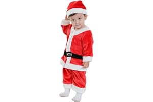 Jipersuo Vestito Babbo Natale Bambino Costume Babbo Natale per Ragazzi 4Pcs Christmas Santa Set for Unisex Kids 1-9 Anni