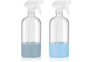 Jinfanshurich Botella pulverizadora de cristal de 500 ml, 2 botellas rellenables con cabezal pulverizador ajustable, botella de spray reutilizable para plantas, limpieza, cuidado del cabello (azul y
