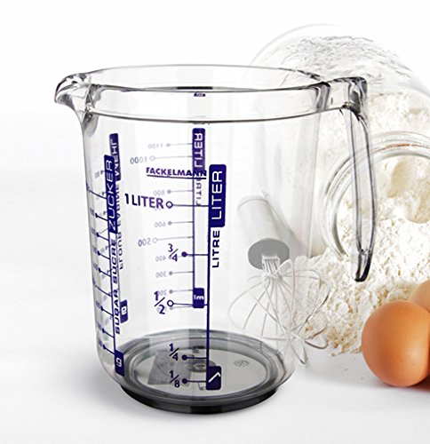 Fackelmann Messbecher, Messkanne aus Kunststoff, Messbecher mit vielfältiger Skalierung (Farbe: transparent, Füllvolumen: 1 Liter), Menge: 1 Stück - 2