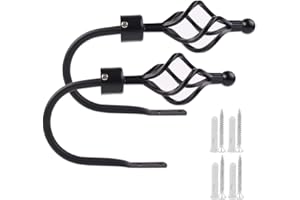 EGOERA Curtain Holdbacks, Crown Design Curtain Drapery Holdbacks Tieback, Curtain U Metal Hooks Holder, Black