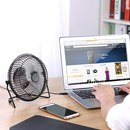 USB Ventilator, Binwo Ruhiger Persönlicher Mini Tischventilator, Tragbarer Metall-Lüfter für Büro, zu Hause, Schule und Camping, Hohe Kompatibilität, Energieeinsparend, 360 Grad Drehung, 6 Zoll (Schwarz) - 4