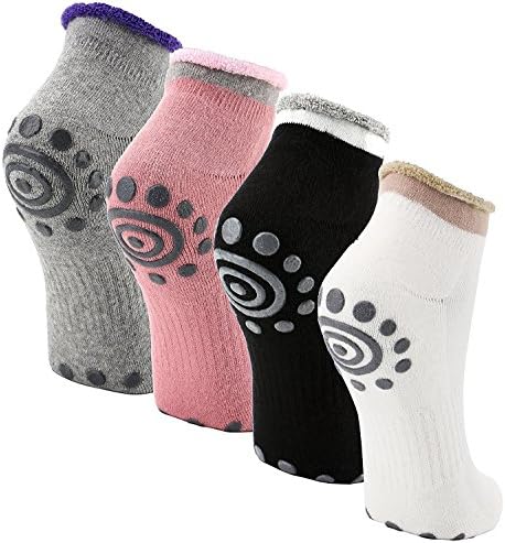 Super Grippy Strong No Slip Skid Yoga Socks, 90% Cotton High Permeability Yoga Pilates Socks with Grips Cotton for Women & Girls (PACK OF 4 MIX)