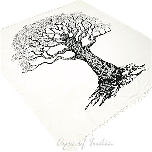 EYES OF INDIA – QUEEN WHITE HIPPIE INDIAN MANDALA TREE LIFE TAPESTRY HANGING Picnic Bohemian Dec - 3