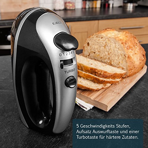 Savisto 300W Elektrisches Handmixer mit Quirl, Knethaken und Schneebesen Aufsatz – 5 Geschwindigkeitsstufen und Turbotaste Handrührgerät – Schwarz / Grau - 4