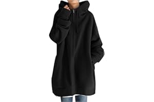 KOMISEUP Kapuzenjacke Hoodie Damen Oversize Lang Sweatjacke Mit Kapuze Lose Herbst Winter Winddicht Warm Mantel Mit ReißVerschluss Outdoor Leichte Fleecejacke Mit Taschen Windjacke Kapuzenpullover Strickjacke
