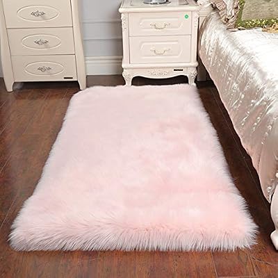 Cumay Peau de Mouton/Agneau Artificiel | Tapis Fourrure synthétique Le Salon, de Chaise Canapé Natte la Chambre à Coucher d'enfants, lit, canapé Chaise (Rose, 60 x 90 cm)