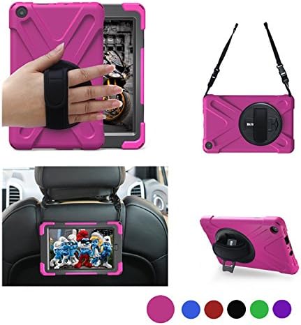 All-New Amazon Fire HD 8 Tablet Case 2017,Full Body Rugged Protective Cover,Removable Shoulder Strap, 360 Degree Rotatable Kickstand,Car Mount,Rotating Hand Holder (8" Fire HD 8 Tablet with Alexa, 7th Generation - 2017 release Only) -Pink