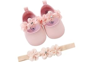 EDOTON Zapatos de Niña con Diadema Regalo Set Bautizo Lovely Algodón Flor Suave Suela Zapatillas Antideslizantes Zapatos de Princesa