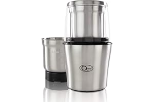 Quest 34170 Electric Wet and Dry Grinder/One Touch Operation/Coffee, Spices, Nuts, Fruit, Vegetables, Sauces, Salsa, Dips / 80g Capacity / 2 x Interchangeable Stainless Steel Blades