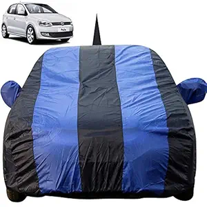 Autofact Car Body Cover for Volkswagen Polo with Mirror and Antenna Pocket (Light Weight, Triple Stitched, Heavy Buckle, Bottom Fully Elastic, Royal Blue Stripes with Navy Blue Color )