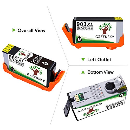 GREENSKY 4 paquetes cartucho de tinta compartible de reemplazo para HP 903 903XL para HP Officejet 6950 6960 6970 Impresora -  1Negro  1Cian  1Amarillo  1Magenta 