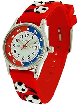 Reflex Zeitlern Jungen Fußballuhr rotes 3D Silikonarmband REFK0008 + Uhr Lesen Urkunde