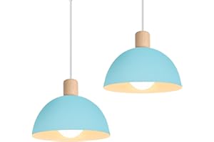 iDEGU 2 Stück Hängelampen Retro E27 LED Hängeleuchte Moderne Skandinavisch Deckenleuchte aus Metall Holz Pendelleuchte für Schlafzimmer Esszimmer Küche Restaurant (Blau, 2 Lampen)