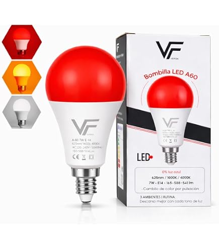 Lampadina LED Rossa 7W 625nm Per Sonno – Attacco E27/E14, 0% Luce Blu, Senza Sfarfallio Per Melatonina