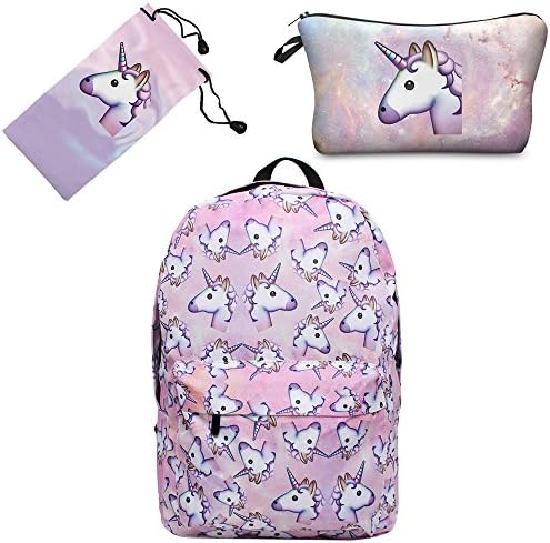 Smallbox 2017 Beautiful Fashion Unicorn Pattern Girls School Backpack Fully Printed Travel Bag (Pack of 3) (Pink)