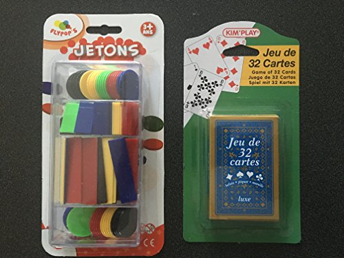 Equilibre et Aventure  1 Jeu de 32 Cartes + 100 jetons : Poker, belote, Piquet, Manille, coinche, Bataille, menteur, soufflette, big up, Jeu des Chevaliers, Maitre du Jeu, biskit, etc