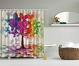 Abakuhaus Duschvorhang, Abstrakte Kunst Bunte Baum des Lebens Schmetterling Reflexion Verlässt in Den Regenbogen Farben, Blickdicht aus Stoff mit 12 Ringen Waschbar Langhaltig Hochwertig, 175 X 200 cm
